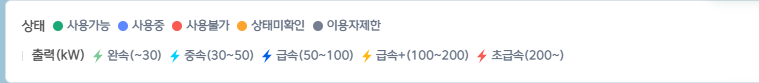 충전 상태와 이용자 제한을 구분하는 지도 범례