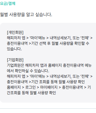 해피차저 월별 사용량 조회 안내