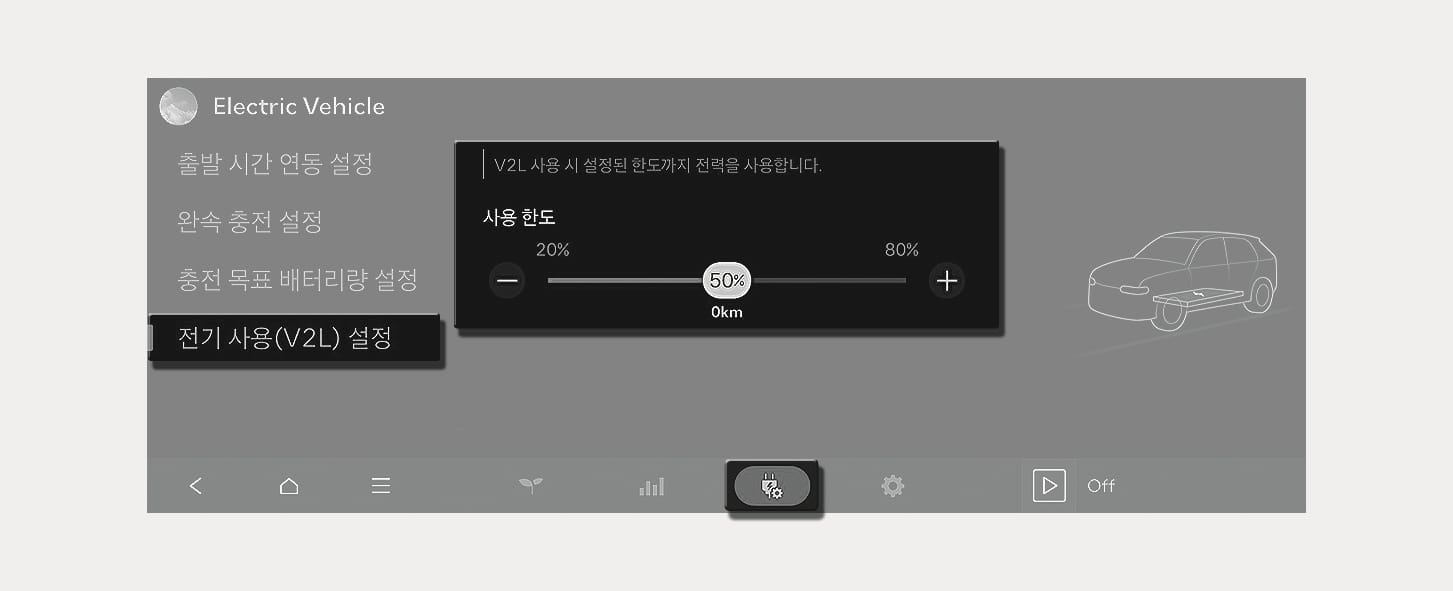 V2L 방전 제한량 설정 화면